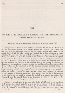 On Sir W. R. Hamilton's method for thee problem of three or more bodies