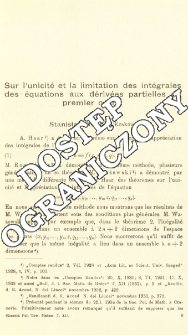 Sur l'unicité et la limitation des intégrales des équations aux dérivées partielles du premier ordre
