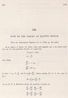 Note on the theory of elliptic motion