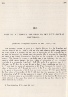 Note on a theorem relating to the rectangular hyperbola