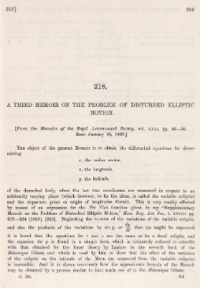 A third memoir on the problem of disturbed elliptic motion