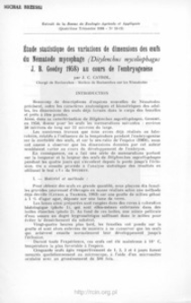 Étude statistique des variations de dimensions des oeufs du Nématode mycophage (Ditylenchus myceliophagus J. B. Goodey 1958) au cours de l'embryogenèse