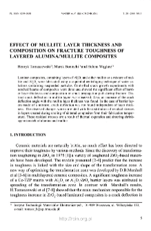 Effect of mullite layer thickness and composition on fracture toughness of layered alumina/mullite composites = Wpływ grubości i składu warstw mulitowych na odporność na pękanie warstwowych kompozytów tlenek glinu/mulit