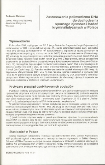 Zastosowanie polimorfizmu DNA do dochodzenia spornego ojcostwa i badań kryminalistycznych w Polsce