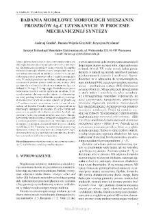 Badania modelowe morfologii mieszanin proszków Ag-C uzyskanych w procesie mechanicznej syntezy = Modelling investigation of morphology for Ag-C powders mixtures created by mechanical alloying process