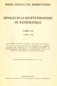 Annales de la Société Polonaise de Mathématique T. 15 (1936), Table of contents and extras