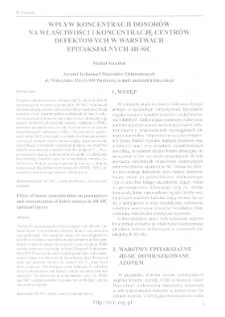 Wpływ koncentracji donorów na właściwości i koncentrację centrów defektowych w warstwach epitaksjalnych 4H-SiC = Effect of donor concentration on parameters and concentration of defect centers in 4H-SiC epitaxial layers