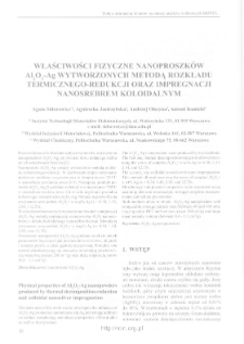 Właściwości fizyczne nanoproszków Al2O3-Ag wytworzonych metodą rozkładu termicznego-redukcji oraz impregnacji nanosrebrem koloidalnym
