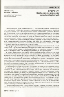 CPBP 04.11 Doskonalenie procesów biotechnologicznych