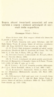 Sopra alcuni invarianti associati ad una varietà e sopra i sistemi principali di normali delle superficie