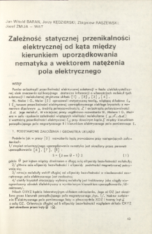 Zależność stycznej przenikalności elektrycznej od kąta między kierunkami uporządkowania nematyka, a wektorem nat ezenia pola elektrycznego = Dependence of static permittivity on the angle between the direction of nematic and the vector of electric field