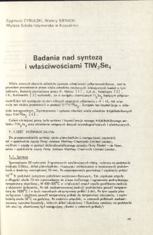 Badania nad syntezą i właściwościami TiW2Se4 = Investigation of synthesis and properties of TiW2Se4