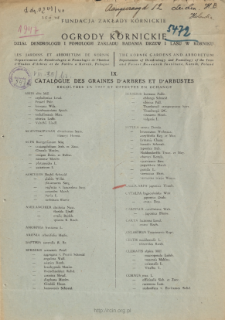 IX. Catalogue des graines d'arbres et d'arbustes recoltées en 1947 et offertesen echange