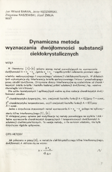 Dynamiczna metoda wyznaczania dwójłomności substancji ciekłokrystalicznych = Dynamic optimation method of birefringence of liquidcristalline substrates