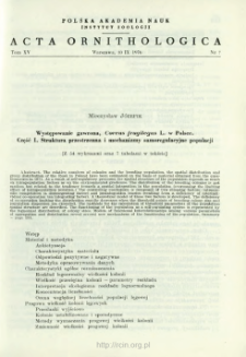 Występowanie gawrona, Corvus frugilegus L. w Polsce. 1 Struktura przestrzenna i mechanizmy samoregulacyjne populacji