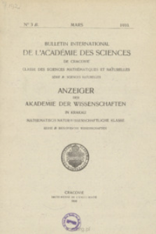 Bulletin International de L'Académie des Sciences de Cracovie. Classe des Sciences Mathématiques et Naturelles. Anzeiger der Akademie der Wissenschaften in Krakau. Mathematisch-Naturwissenschaftliche Klasse. Reihe B, Biologische Wissenschaften. Série B, Sciences Naturelles, No 3