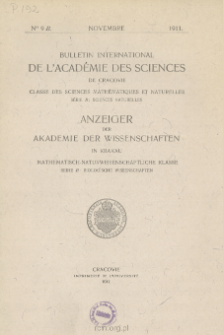 Bulletin International de L'Académie des Sciences de Cracovie. Classe des Sciences Mathématiques et Naturelles. Anzeiger der Akademie der Wissenschaften in Krakau. Mathematisch-Naturwissenschaftliche Klasse. Reihe B, Biologische Wissenschaften. Série B, Sciences Naturelles, No 9