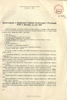 Sprawozdanie z działalności Zakładu Dendrologii i Pomologii PAN w Kórniku za rok 1955