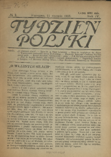 Tydzień Polski : tygodnik polityczno-społeczny : wychodzi w sobotę 1923 N.2