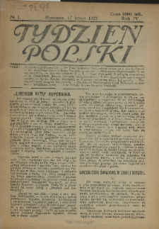 Tydzień Polski : tygodnik polityczno-społeczny : wychodzi w sobotę 1923 N.7