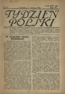 Tydzień Polski : tygodnik polityczno-społeczny : wychodzi w sobotę 1923 N.11