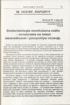 Biotechnologia molekularna roślin - rozważania na temat uwarunkowań i perspektyw rozwoju