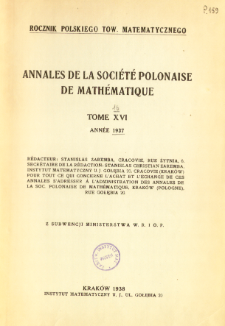 Annales de la Société Polonaise de Mathématique T. 16(1937), Table of contents and extras