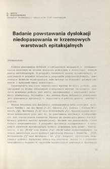 Badanie powstawania dyslokacji niedopasowania w krzemowych warstwach epitaksjalnych = The investigations of misfit dislocations creation in silicon epitaxial layers