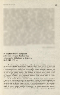 IV międzynarodowe sympozjum poświęcone owadom bezskrzydłym (Apterygota) (Mogilany k. Krakowa, 28-31 VIII 1979 r.)