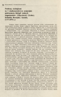 Problemy ekologiczne na I międzynarodowym sympozjum poświęconym biologii wodnych skąposzczetów (Oligochaeta) (Sydney), Kolumbia Brytyjska, Kanada, 1-4 V 1979 r.)