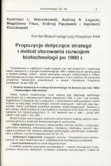 Propozycje dotyczące strategii i metod sterowania rozwojem biotechnologii po 1990 r.