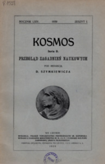 Kosmos. Seria B, Przegląd Zagadnień Naukowych, Zeszyt 1, Rocznik 64