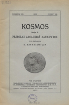 Kosmos. Seria B, Przegląd Zagadnień Naukowych, Zeszyt 3, Rocznik 60