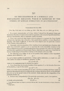 On the Existence of a Symbolic and Biquadratic Equation, which is satisfied by the Symbol of Linear Operation in Quaternions (1862)