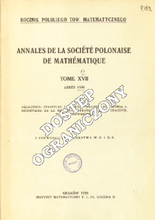 Annales de la Société Polonaise de Mathématique T. 17 (1938), Table of contents and extras