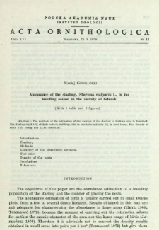 Abundance of the starling, Sturnus vulgaris L. in the breeding season in the vicinity of Gdańsk