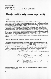 Informacja o metodzie analizy izotopowej węgla i siarki = Information about o method of iron and sulphur isotopic analysis