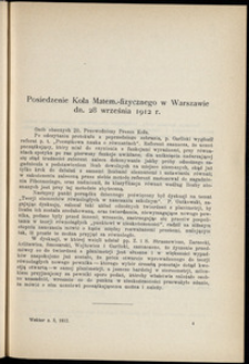 Posiedzenie Koła Matem.-fizycznego w Warszawie dn. 28 września 1912 r.