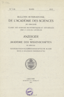 Bulletin International de L'Académie des Sciences de Cracovie. Classe des Sciences Mathématiques et Naturelles. Anzeiger der Akademie der Wissenschaften in Krakau. Mathematisch-Naturwissenschaftliche Klasse. Reihe B, Biologische Wissenschaften. Série B, Sciences Naturelles, No 3