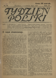 Tydzień Polski : tygodnik polityczno-społeczny : wychodzi w sobotę 1921 N.35