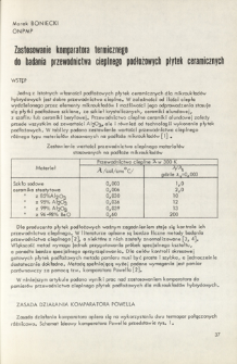 Zastosowanie komparatora termicznego do badania przewodnictwa cieplnego podłożowych płytek ceramicznych = Thermal comparator application for the investigation of thermal conductivity in ceramic substrates