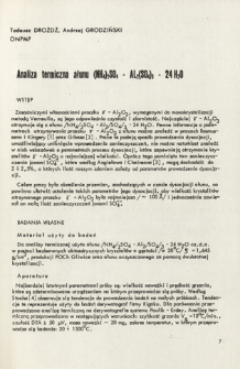 Analiza termiczna ałunu (NH4)2SO4 - Al2(SO4)3 - 24H2O = Thermal analysis of alum /NH4/2SO4/ - 24H2O3