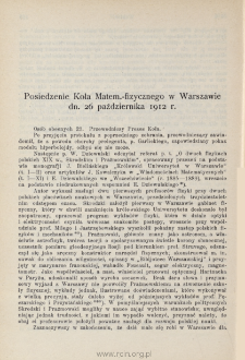 Posiedzenie Koła Matem.-fizycznego w Warszawie dn. 26 października 1912 r.