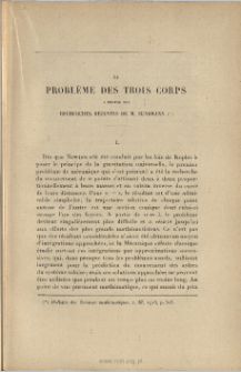 Le problème des trois corps à propos des recherches de M. Sundmann