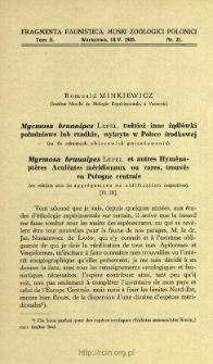 Myrmosa brunnipes Lepel. et autres Hyménoptères Aculéates méridionaux ou rares, trouvés en Pologne centrale : (en relation avec les aggrégations de nidification respectives) = Myrmosa brunnipes Lepel. tudzież inne żądłówki południowe lub rzadkie, wykryte w Polsce środkowej : (na tle odnośnych zbiorowisk gniazdowania)