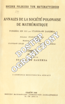 Annales de la Société Polonaise de Mathématique T. 20 (1947), Table of contents and extras