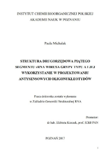 Struktura drugorzędowa piątego segmentu vRNA wirusa grypy typu A i jej wykorzystanie w projektowaniu antysensowych oligonukleotydów