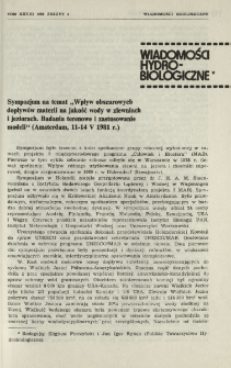 Sympozjum na temat "Wpływ obszarowych dopływów materii na jakośc wody w zlewniach i jeziorach. Badania terenowe i zastosowanie modeli" (Amsterdam, 11-14 V 1981 r.)