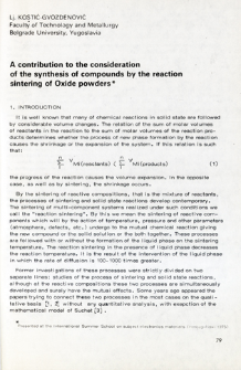 A constribution to the sonsideration of the synthesis of compounds by the reaction sintering of Oxide powders = Niektóre aspekty reakcji składników w procesie spiekania sproszkowanych tlenków