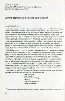 Joining techniques: soldering and brazing = Techniki połączeń: lutowanie lutami miękkimi i twardymi
